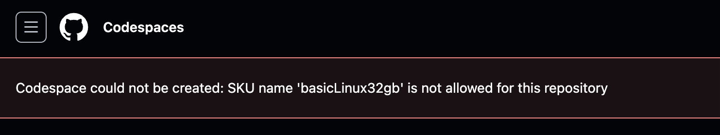 codespaces could not be created